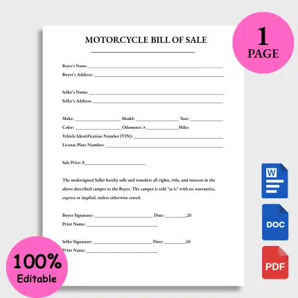 MOTORCYCLE Bill of Sale