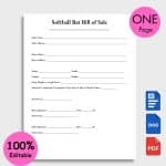 Softball Bat Bill of Sale