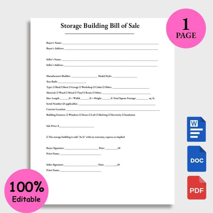 Storage Building Bill of Sale