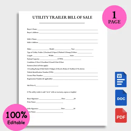 UTILITY TRAILER BILL OF SALE