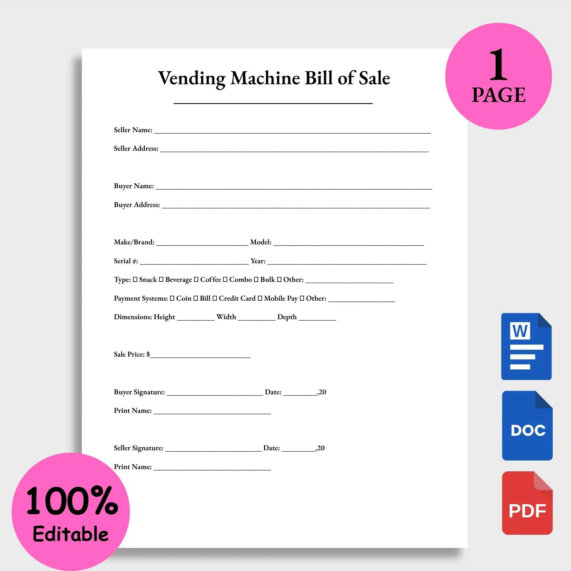 Vending Machine Bill of Sale