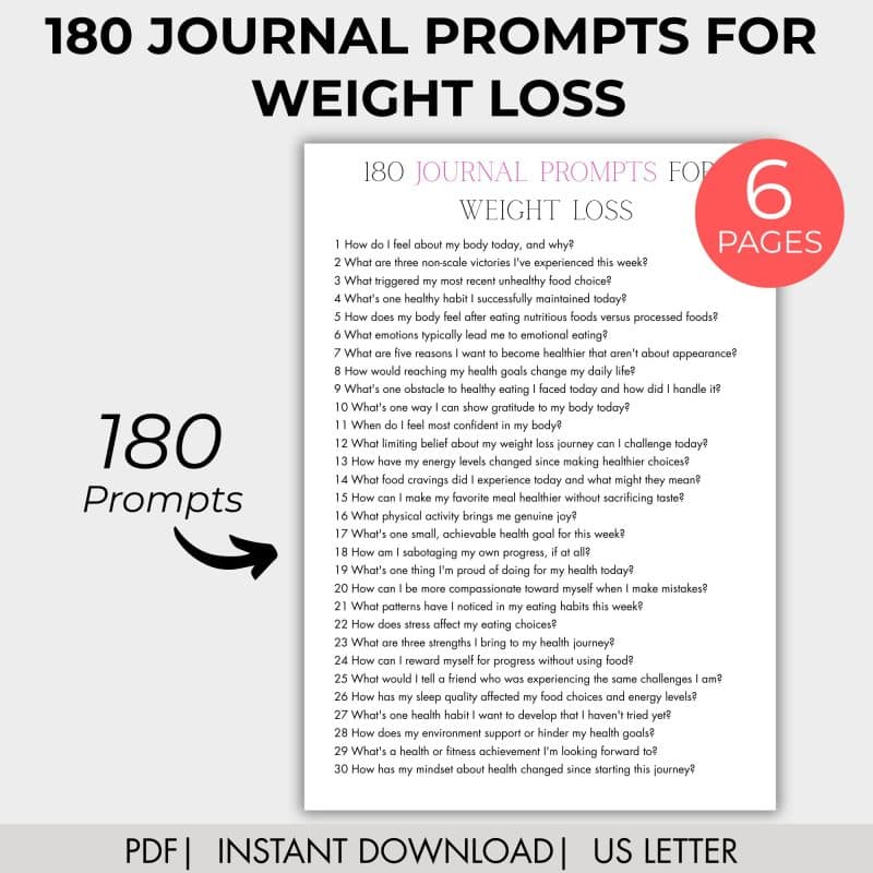 180 Journal Prompts for Weight Loss