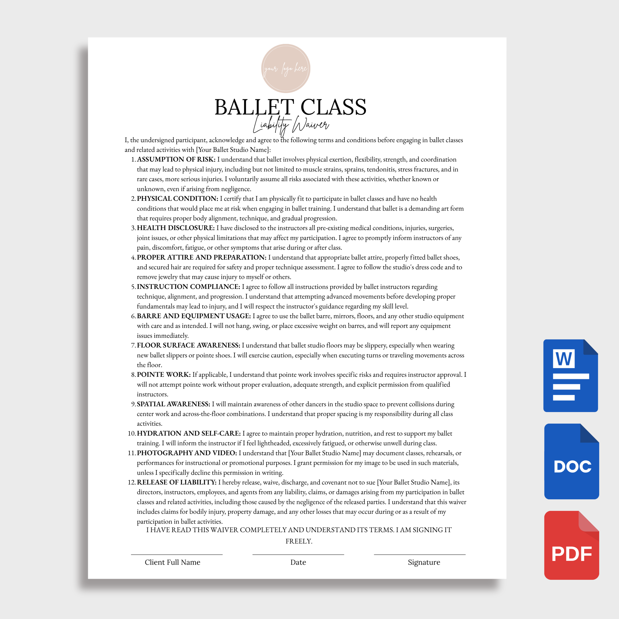Ballet Class Liability Waiver Ballet Class Liability Waiver