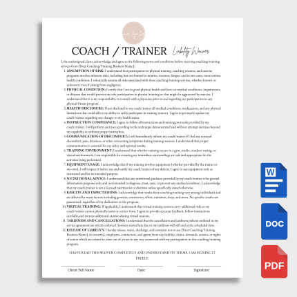 Coach Trainer Liability Waiver