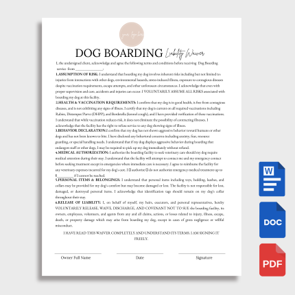 DOG BOARDING Liability Waiver