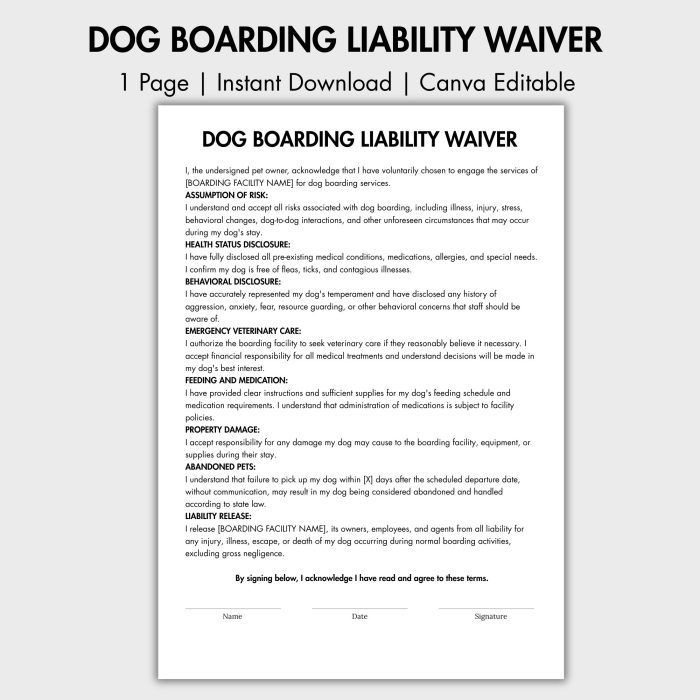 Dog Boarding Liability Waiver