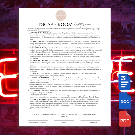 Escape Room Liability Waiver
