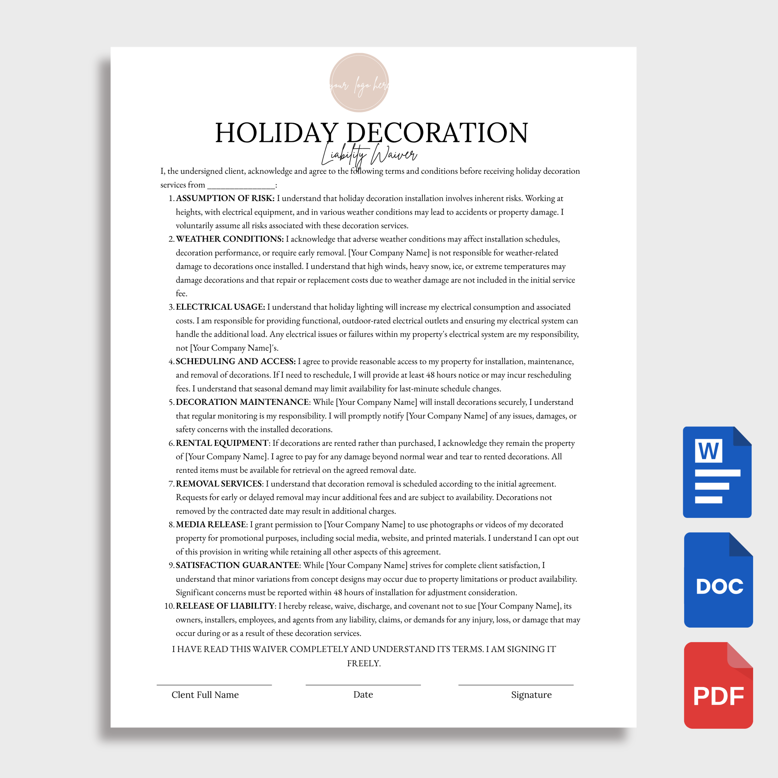 Holiday Decoration Liability Waiver Holiday Decoration Liability Waiver