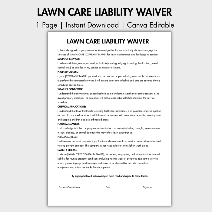 Lawn Care Liability Waiver