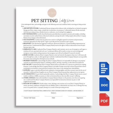 Pet Sitting Liability Waiver