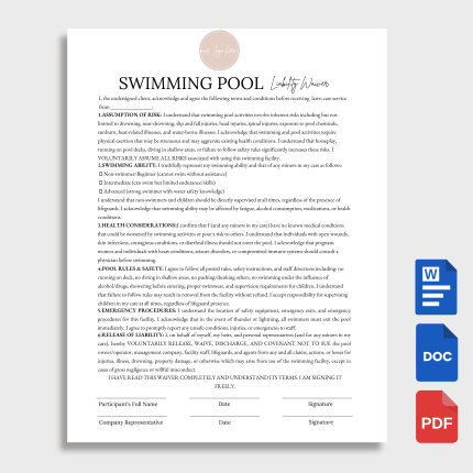 SWIMMING POOL Liability Waiver