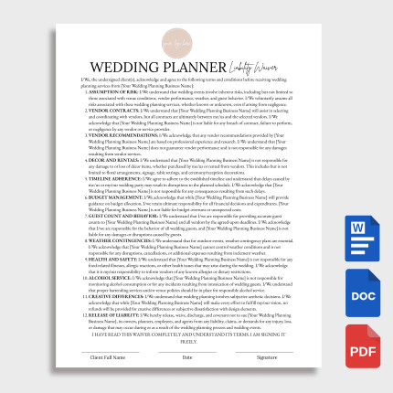 Wedding Planner Liability Waiver