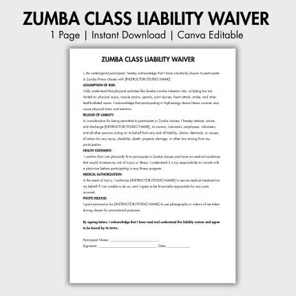 ZUMBA CLASS LIABILITY WAIVER