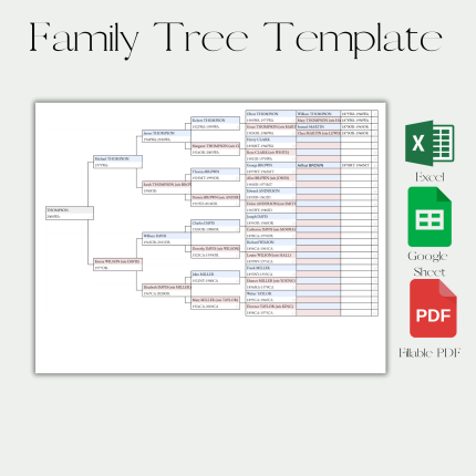 6 Generation Family Tree Template Excel Google Sheet Fillable Pdf