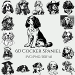 60 Cocker Spaniel Clipart black and white SVG PNG Bundle Cocker Spaniel Vector Art for Cricut Silhouette