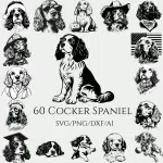 60 Cocker Spaniel Clipart black and white SVG PNG Bundle Cocker Spaniel Vector Art for Cricut Silhouette