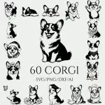 60 Corgi Clipart black and white SVG PNG Bundle Corgi Vector Art for Cricut Silhouette
