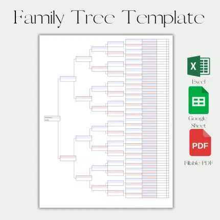 7 Generation Family Tree Template Excel Google Sheet Fillable Pdf