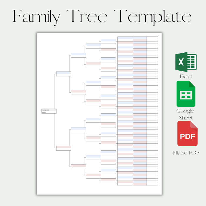 7 Generation Family Tree Template Excel Google Sheet Fillable Pdf