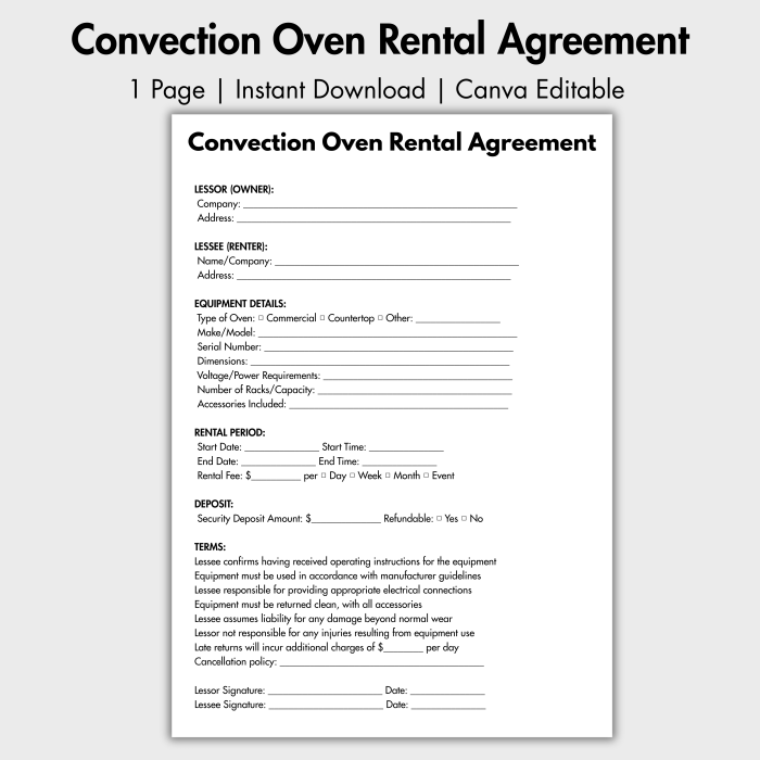 Convection Oven Rental Agreement