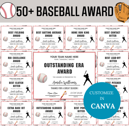 End of Season Baseball Award Certificates