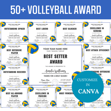 End of Season Volleyball Award Certificates