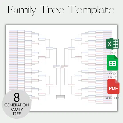 Excel Google Sheet Fillable Pdf Printable 8 Generation Family Tree Template