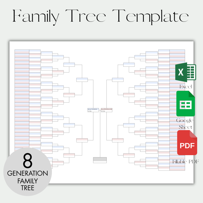 Excel Google Sheet Fillable Pdf Printable 8 Generation Family Tree Template