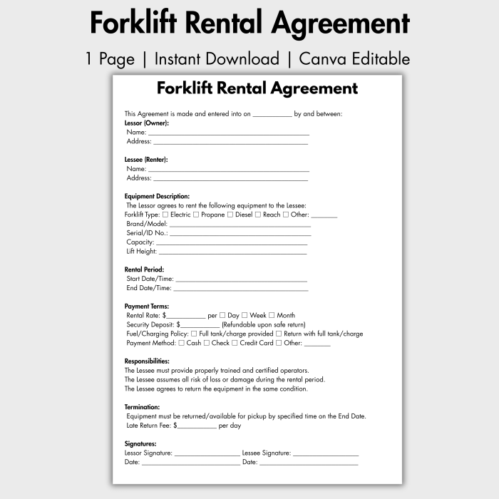 Forklift Rental Agreement