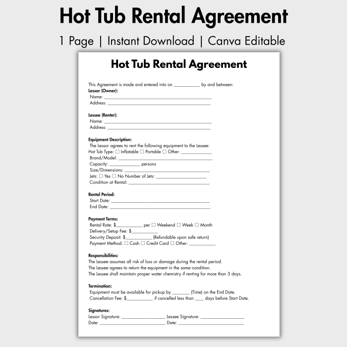 Hot Tub Rental Agreement