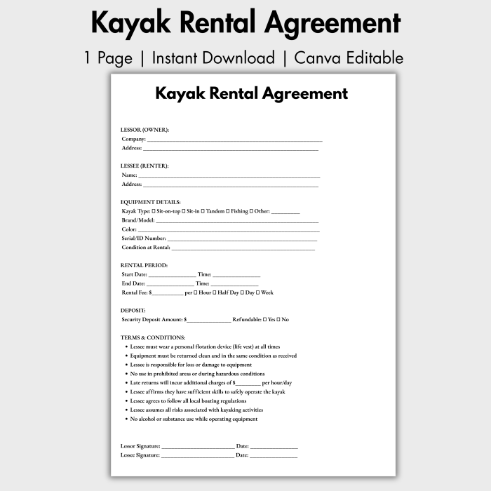 Kayak Rental Agreement