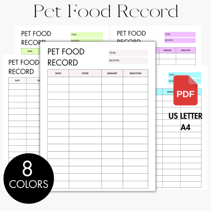 Pet Food Record | Printable Food Sensitivity Test | Cat Food Tracker | Pet Wellness Chart | Dog Food Log | PDF | A4 | Letter