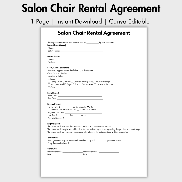 Salon Chair Rental Agreement