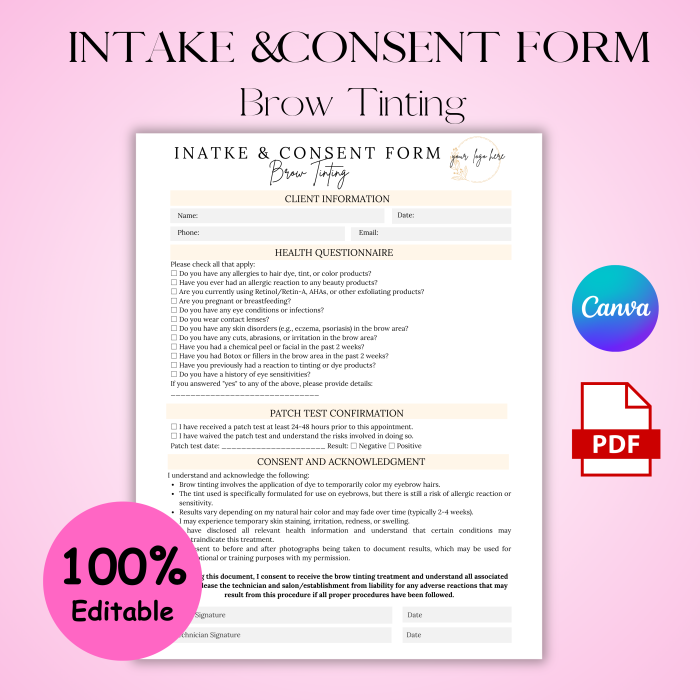 Brow Tinting Intake and Consent Form