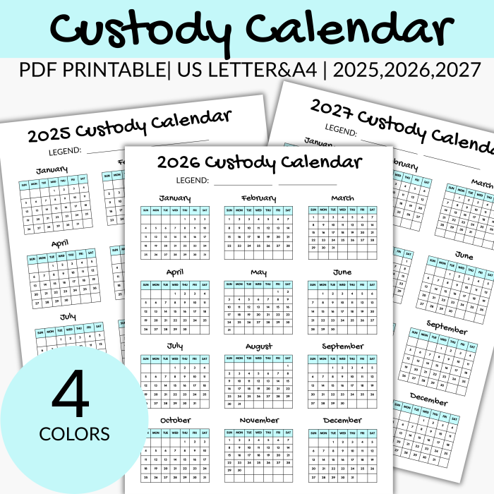 Custody Calendar 2025,2027,2026