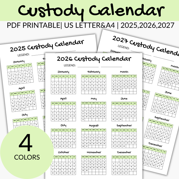 Custody Calendar 2025,2027,2026