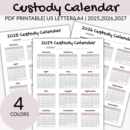 Custody Calendar 2025,2027,2026