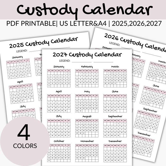 Custody Calendar 2025,2027,2026