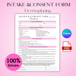 Editable Simple Dermaplaning Intake and Consent Form, Dermaplane Consent Form, Dermaplane Consultation Form, Dermaplaning Waiver Form, Dermaplaning Client Forms, Facial Forms, Esthetician Consent Forms, Client Information Form, Client Intake Form, Skin Care Consultation Form