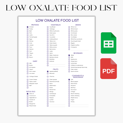 LOW OXALATE Food List and Grocery List