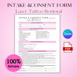 Laser Tattoo Removal Consent Form, Laser Tattoo Removal Clent Intake Form, Laser Treatment Consent Form, Esthetician Forms, Client Consultation Form