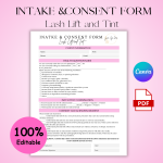 lash lift and tint consent form, lash lift and tint Clent Inatke Form, Client Consent Form, Client Information Form, Client Intake Form, Client Application Form, Client Consultation Form, Esthetician Forms.