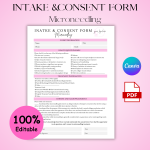 Microneedling Consent Form, Microneedling Client Intake Form, Microneedling Consultation Form, Esthetician, Skin care, Editable templates, Client Consultation form