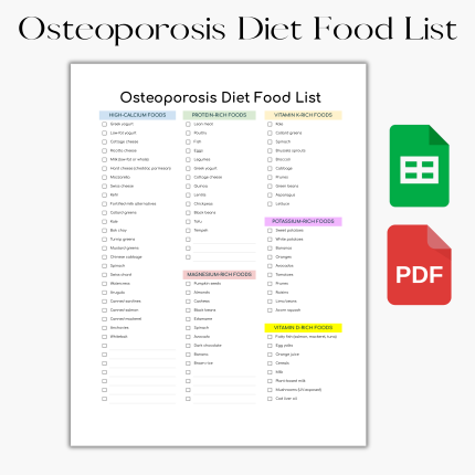 Osteoporosis Diet, Bone Health, Bone Density, Grocery List, Calcium Deficiency, Calcium Food Guide, High Calcium, Foods To Eat, PDF Download