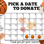 September Basketball Pick a Date to Donate,fundraiser calendar,Fundraiser, pay the date, Basketball fundraiser, sponsor my season fundraiser, Basketball