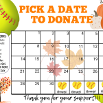 September softball Pick a Date to Donate,fundraiser calendar,Fundraiser, pay the date, softball fundraiser, sponsor my season fundraiser, softball