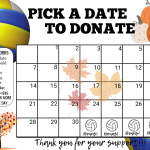September volleyball Pick a Date to Donate,fundraiser calendar,Fundraiser, pay the date, volleyball fundraiser, sponsor my season fundraiser, volleyball