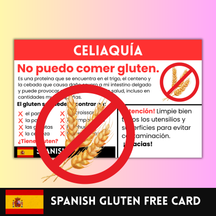 Spanish Gluten-Free Allergy Card for Travel & Restaurants