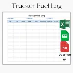 Google Sheet & Excel PDF Printable Trucker Fuel Log