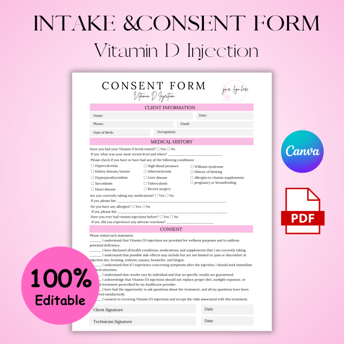 Vitamin D Injection Intake and Consent Form